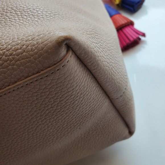 Kate Spade On Purpose Tote Tassel Pebbled Leather Beige Colorful Bag Purse Large - Picture 10 of 16